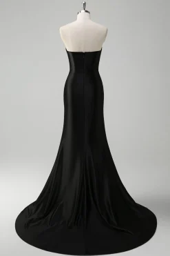 Sereia Preta V Pescoço Strapless Long Prom Dress com Missangas