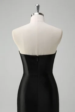 Sereia Preta V Pescoço Strapless Long Prom Dress com Missangas