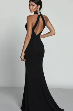 Sereia Preto Cabeçada Longo Cetim Vestidos Cerimónia com Fenda