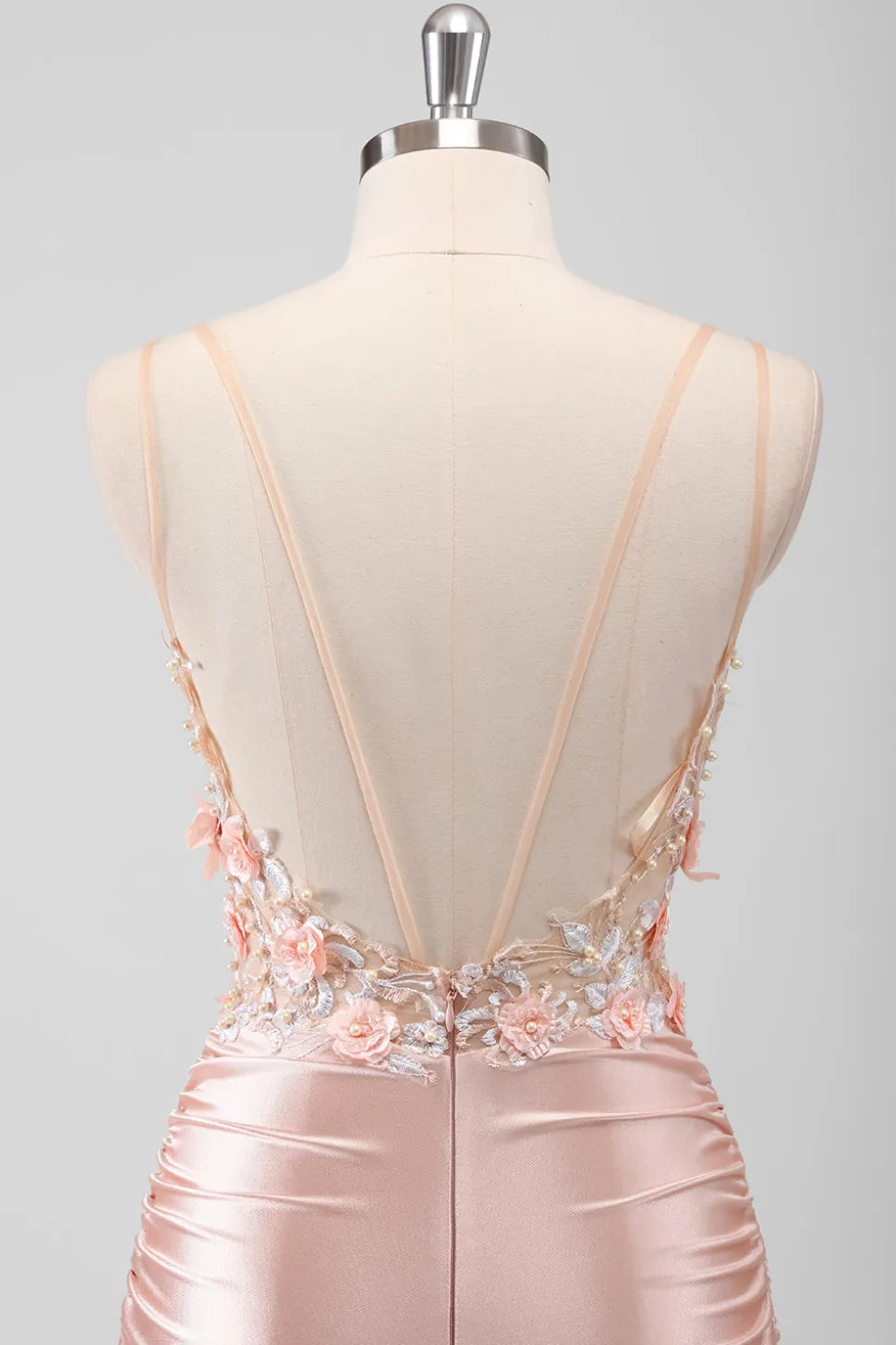 Sereia Pêssego Espartilho Floral Vestido Longo Baile de Formatura com Fenda