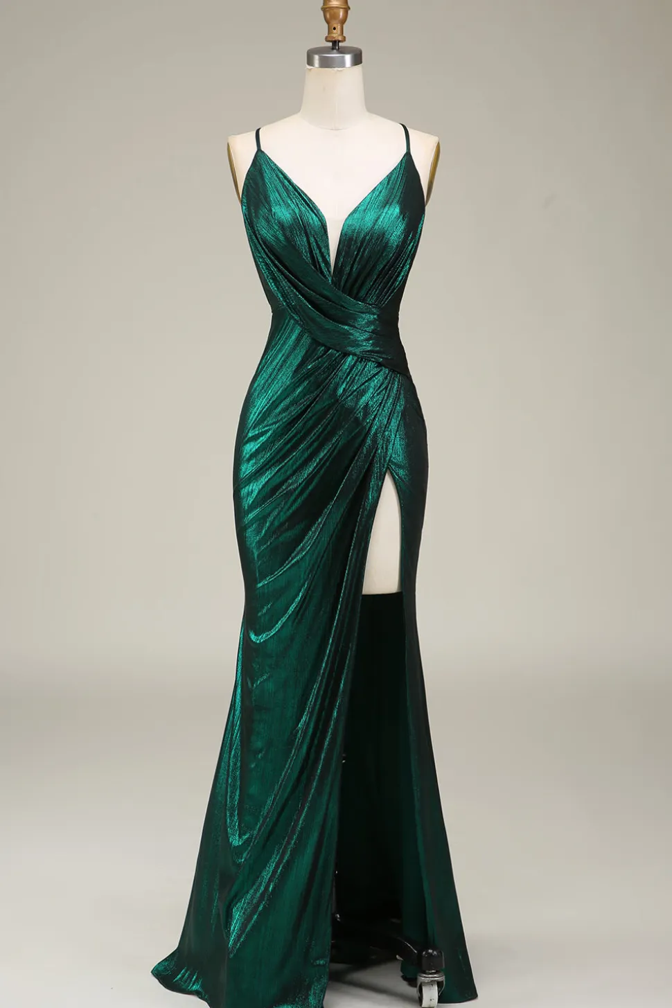 Sereia Quente Esparguete Correias Verde Escuro Vestido Longo Baile de Formatura com Costas Abertas