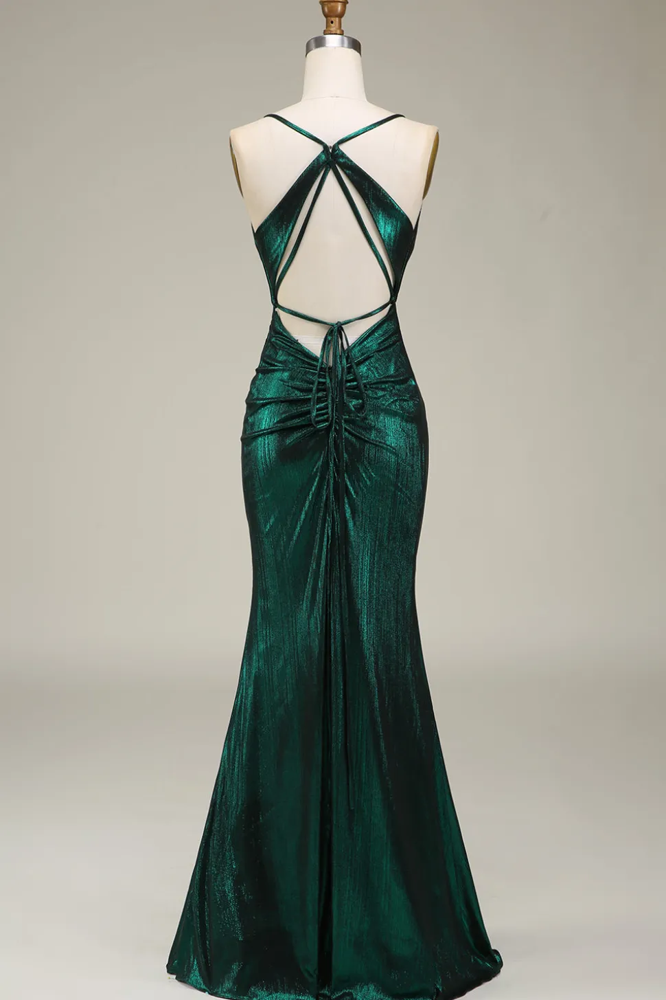 Sereia Quente Esparguete Correias Verde Escuro Vestido Longo Baile de Formatura com Costas Abertas