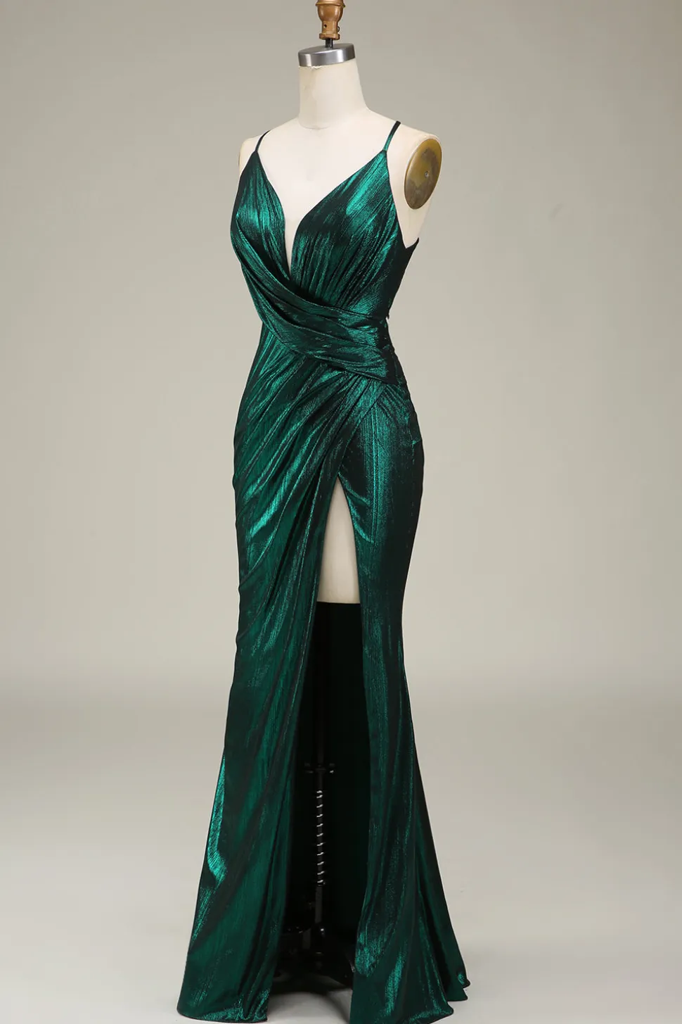 Sereia Quente Esparguete Correias Verde Escuro Vestido Longo Baile de Formatura com Costas Abertas