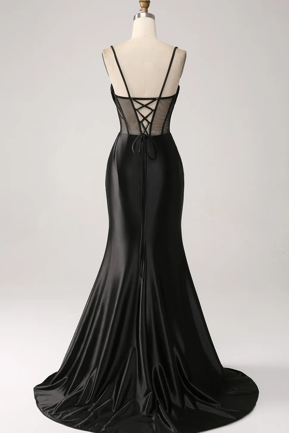 Sereia querida preto cetim longo vestido de baile com missangas