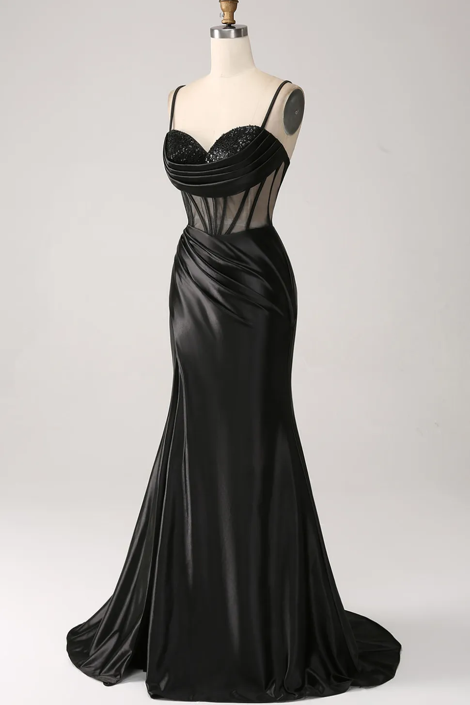 Sereia querida preto cetim longo vestido de baile com missangas