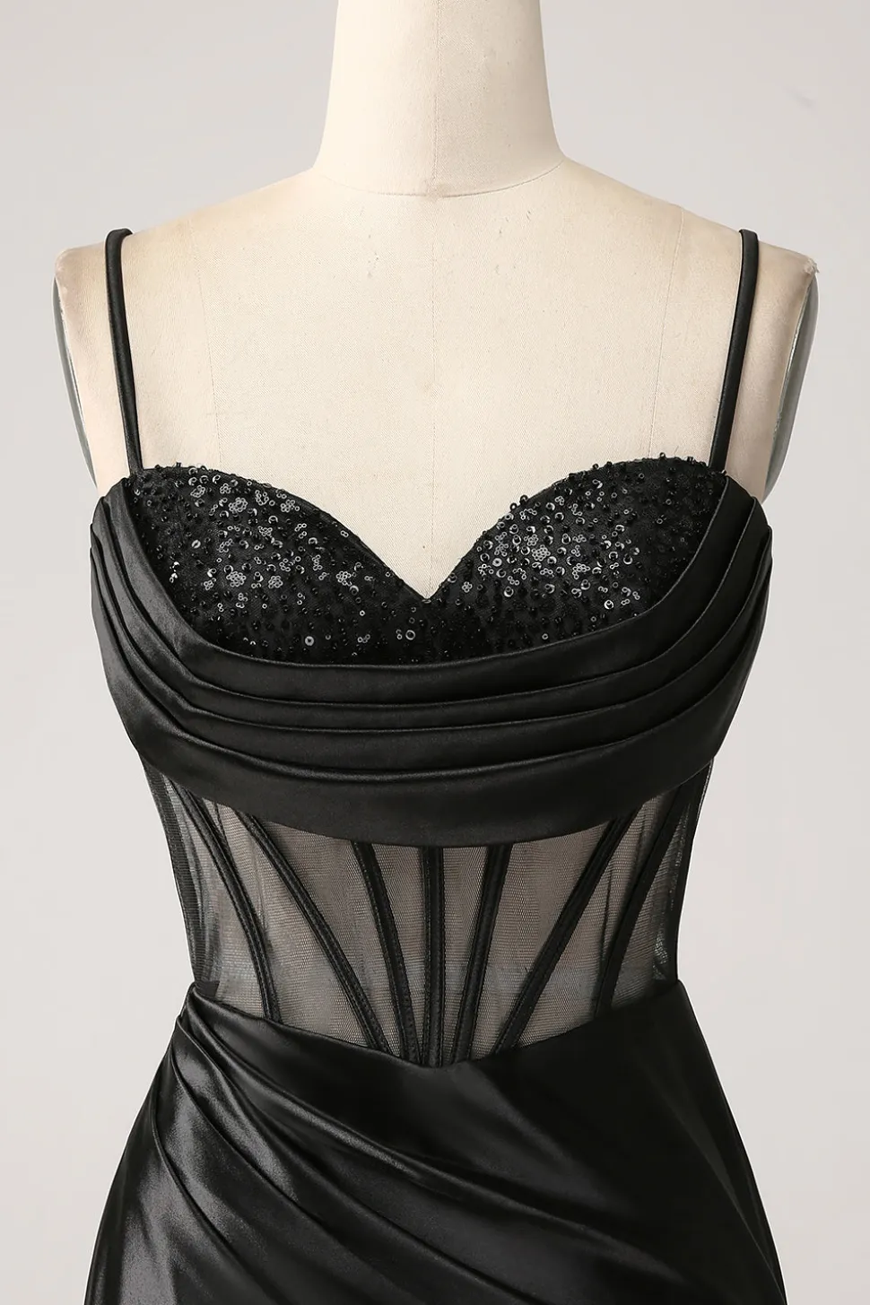 Sereia querida preto cetim longo vestido de baile com missangas