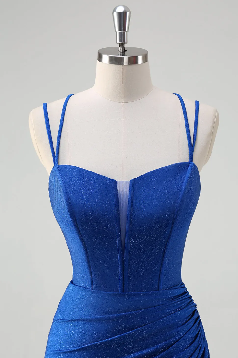 Sereia Real Azul Esparguete Correias Corset Longo Vestido de Baile Com Fenda
