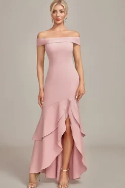 Sereia Rosa Assimétrica babada Mãe do Vestido da Noiva