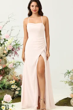 Sereia Rosa Chiffon Vestido de Dama de Honor