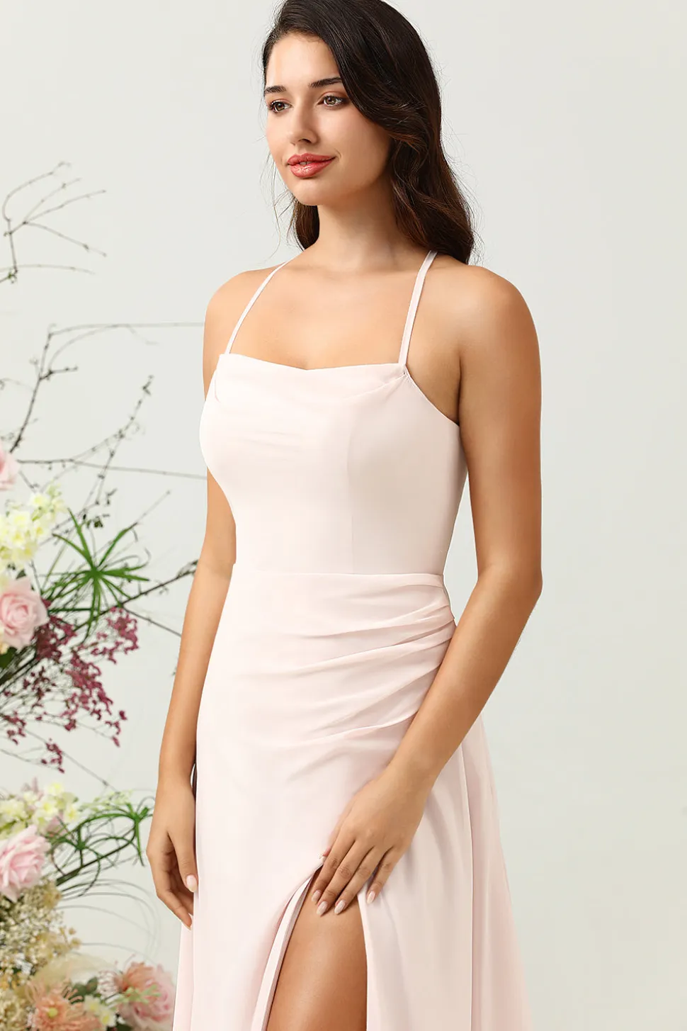 Sereia Rosa Chiffon Vestido de Dama de Honor