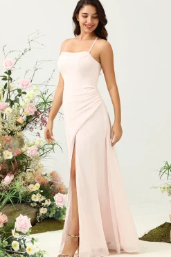 Sereia Rosa Chiffon Vestido de Dama de Honor