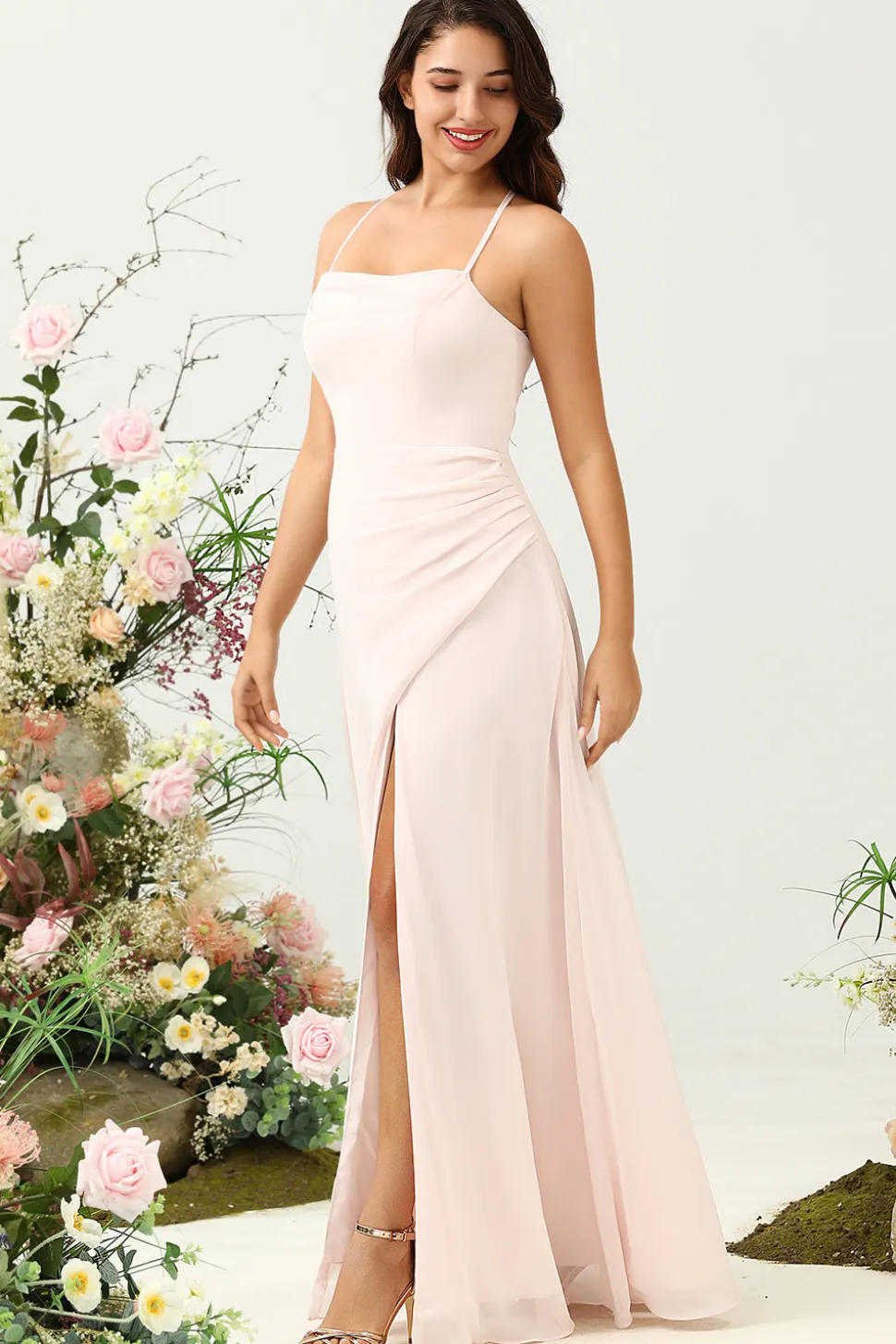 Sereia Rosa Chiffon Vestido de Dama de Honor