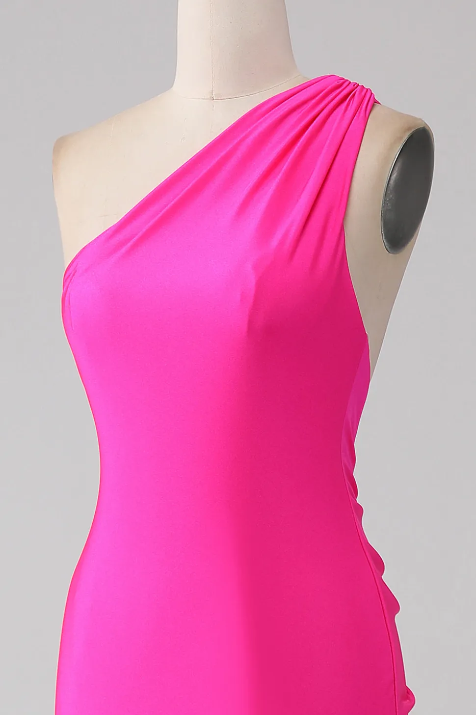 Sereia rosa quente um ombro longo vestido de baile