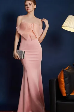 Sereia Rosa Strapless Long Prom Dress com Arco