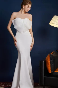 Sereia Rosa Strapless Long Prom Dress com Arco