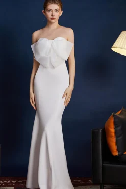 Sereia Rosa Strapless Long Prom Dress com Arco