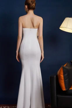 Sereia Rosa Strapless Long Prom Dress com Arco