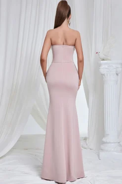 Sereia Rosa Strapless Renda Long Prom Dress