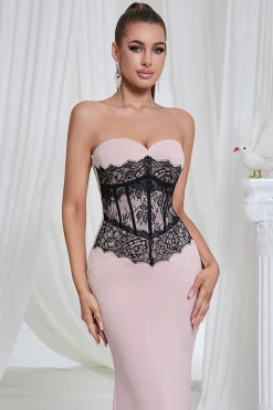 Sereia Rosa Strapless Renda Long Prom Dress