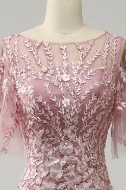 Sereia Rosa Tule Vestido Mãe de Noiva
