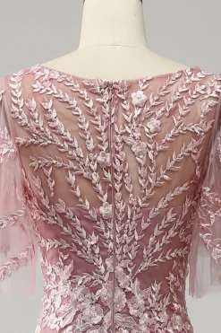 Sereia Rosa Tule Vestido Mãe de Noiva