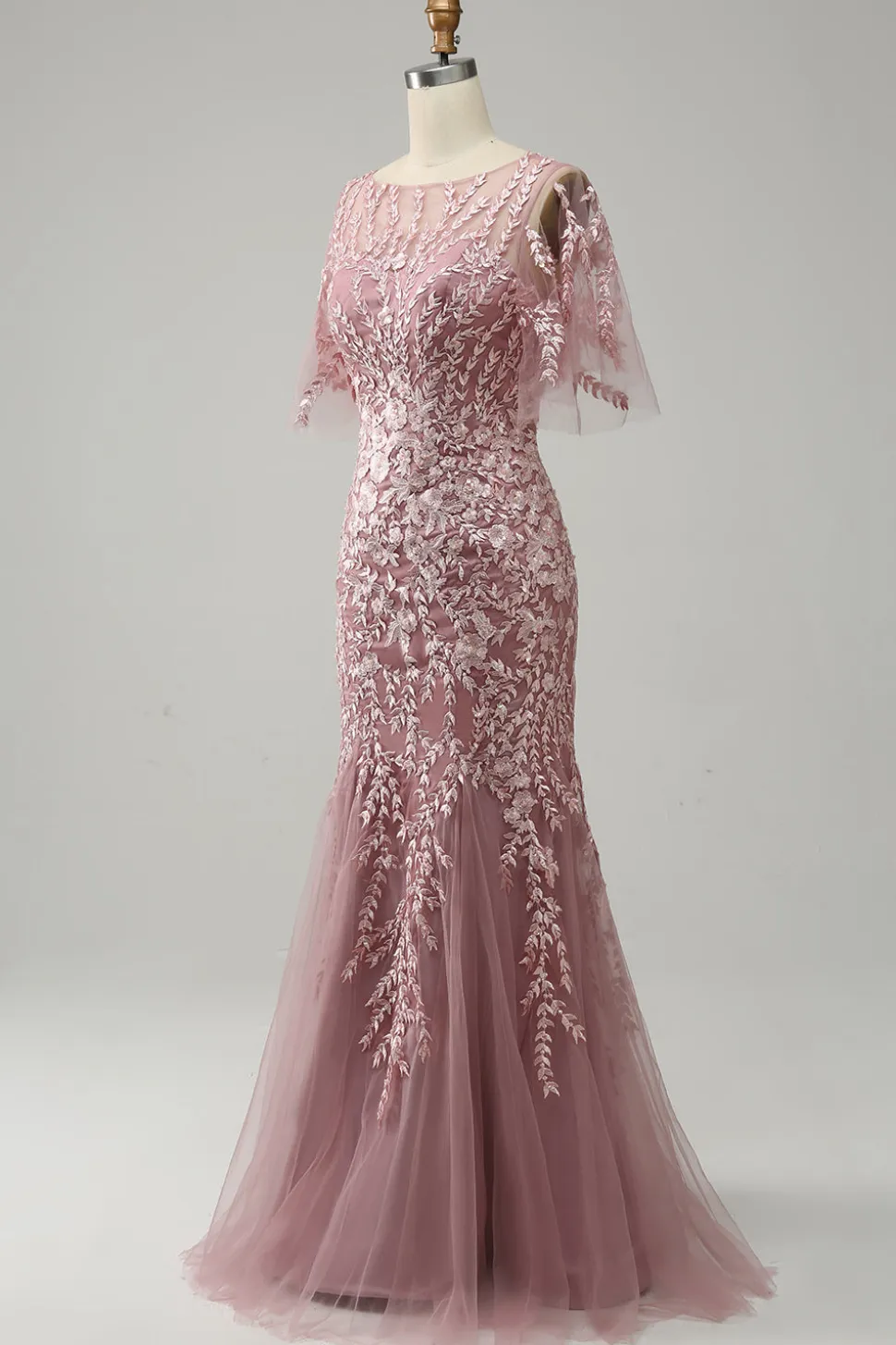 Sereia Rosa Tule Vestido Mãe de Noiva