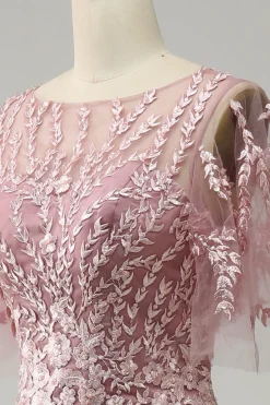 Sereia Rosa Tule Vestido Mãe de Noiva