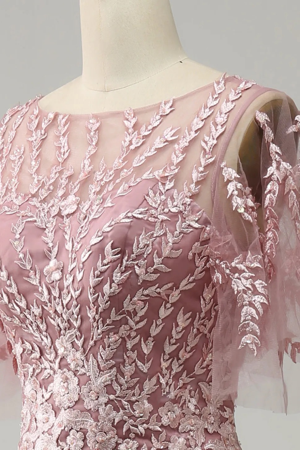Sereia Rosa Tule Vestido Mãe de Noiva