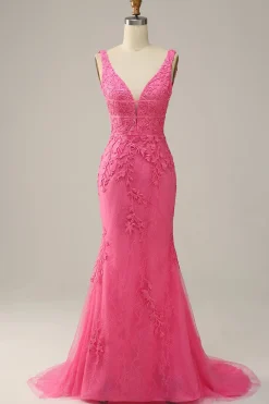 Sereia Rosa Vestido de Fiesta Com Costas Abertas