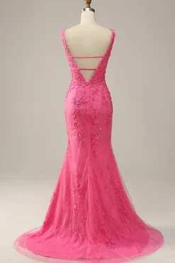Sereia Rosa Vestido de Fiesta Com Costas Abertas