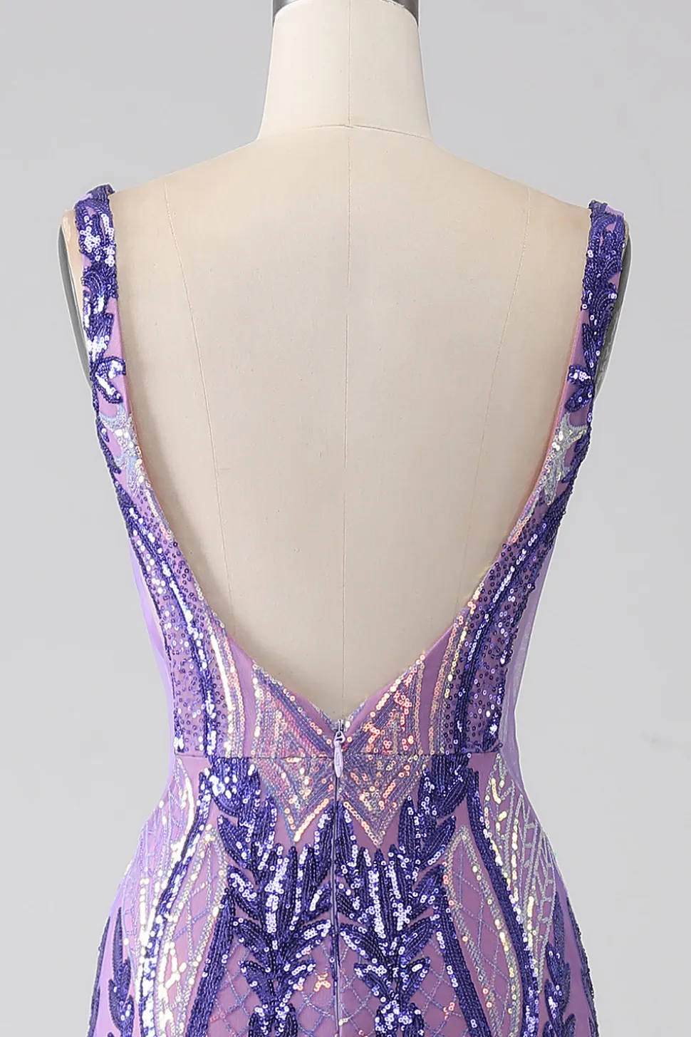 Sereia roxa brilhante V pescoço Sequins longo vestido de baile
