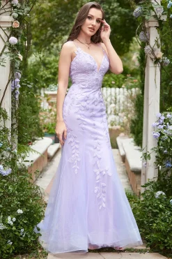 Sereia Roxo Vestido de Baile Com Apliques
