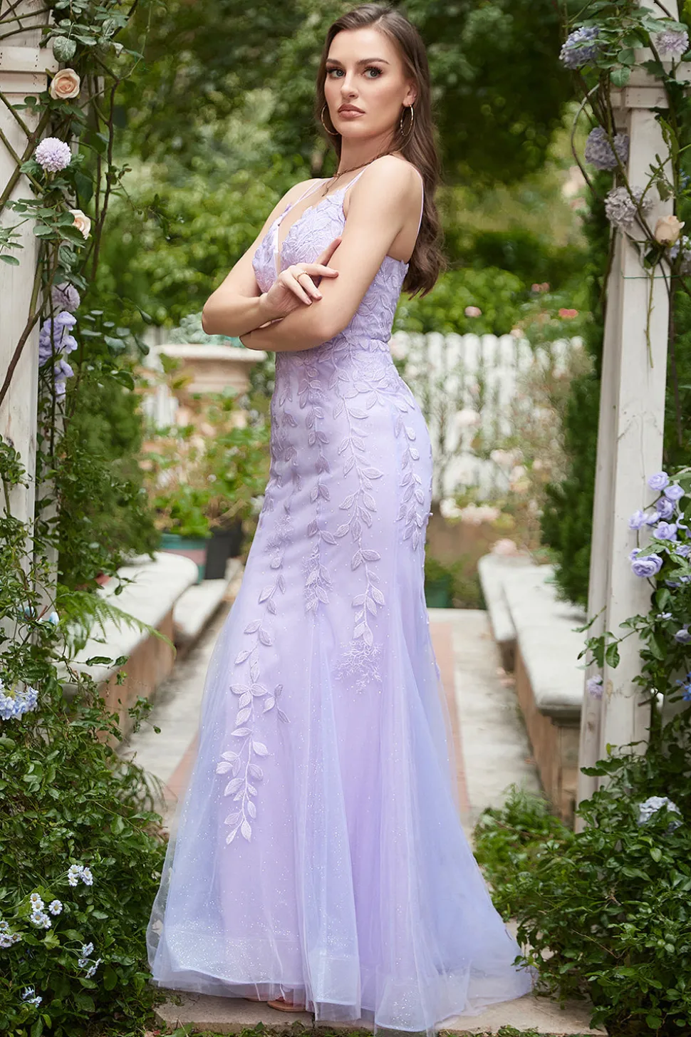 Sereia Roxo Vestido de Baile Com Apliques