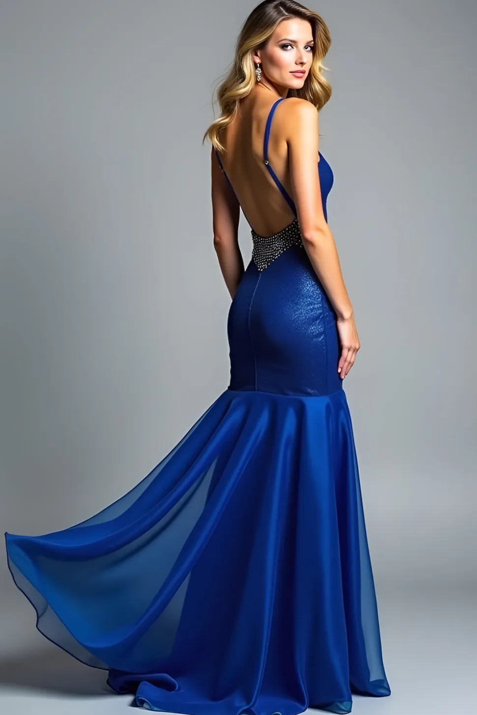 Sereia Royal Blue Spaghetti Correias Longo Vestido de Baile