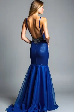 Sereia Royal Blue Spaghetti Correias Longo Vestido de Baile