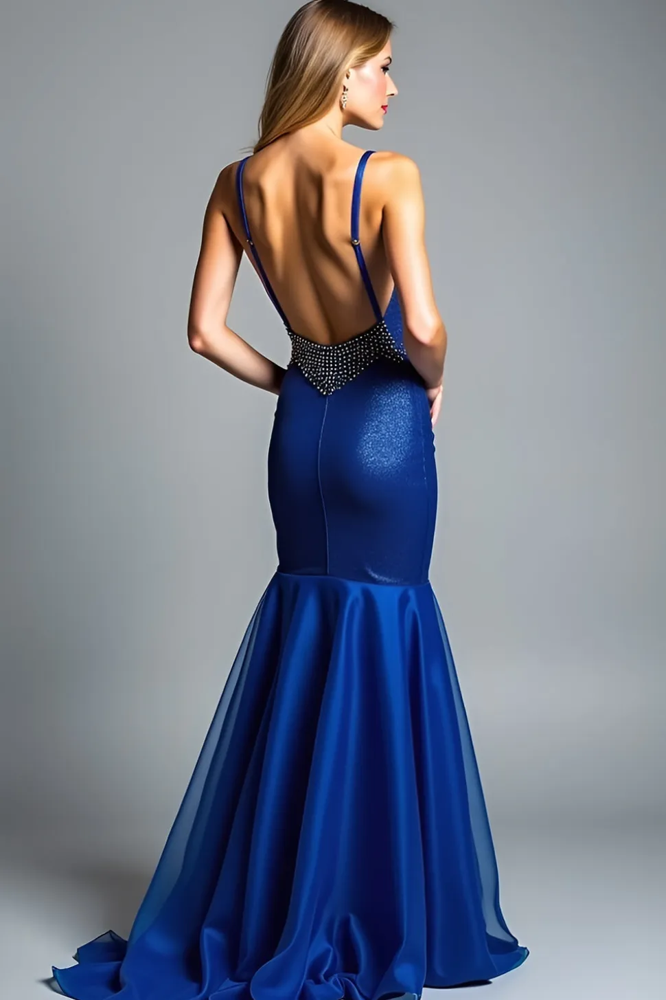Sereia Royal Blue Spaghetti Correias Longo Vestido de Baile
