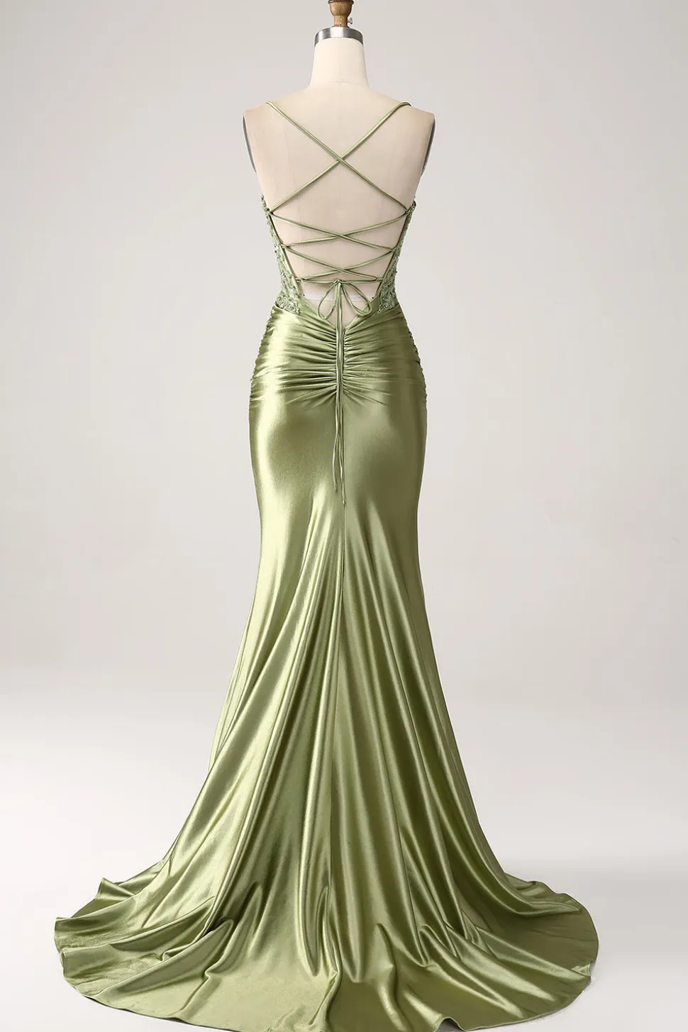 Sereia Sage Esparguete Alças Lace-up Back Prom Dress Com Fenda