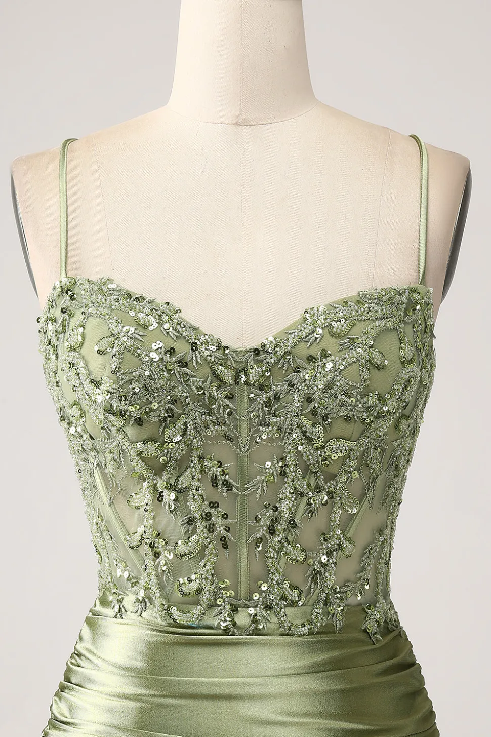 Sereia Sage Esparguete Alças Lace-up Back Prom Dress Com Fenda