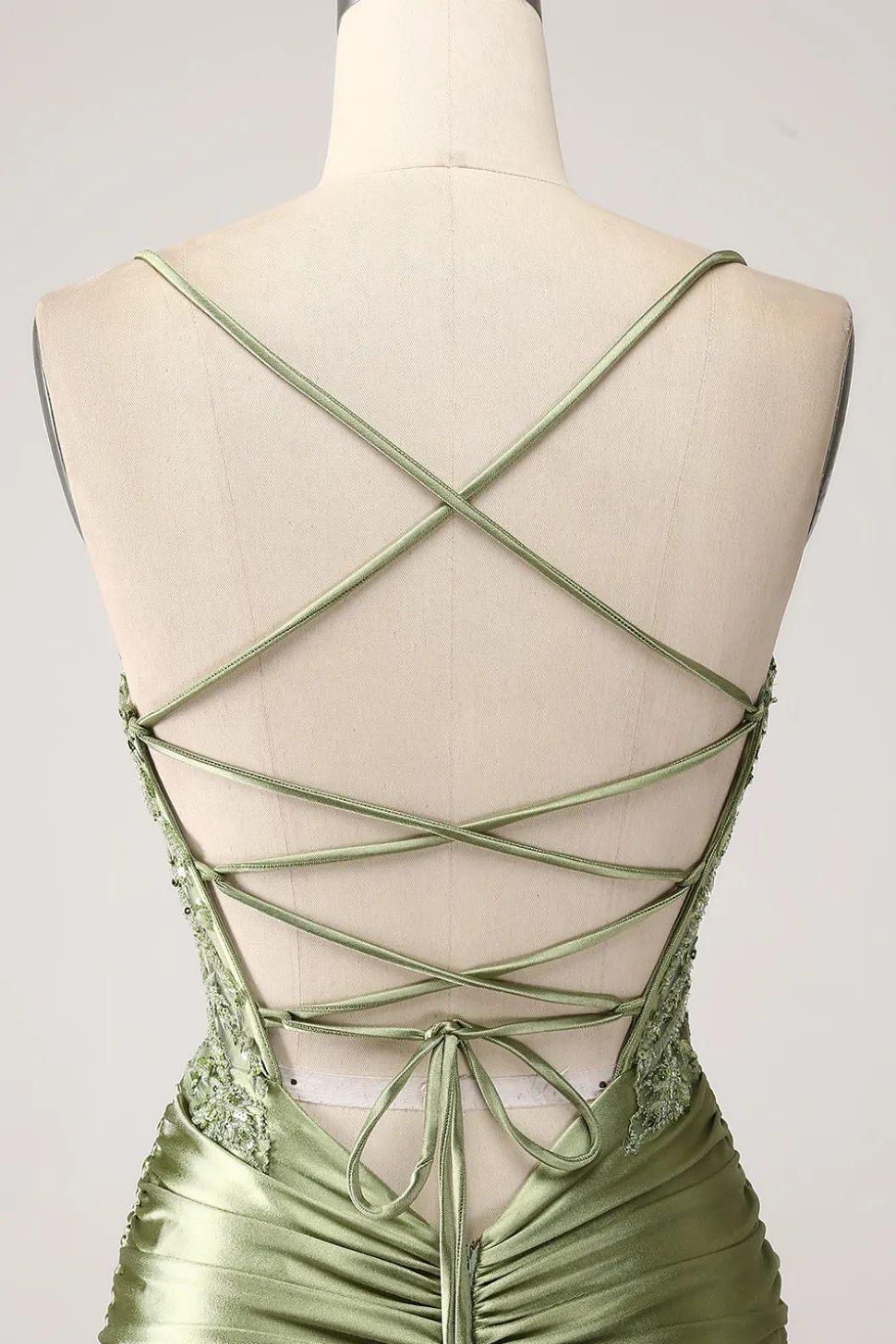 Sereia Sage Esparguete Alças Lace-up Back Prom Dress Com Fenda