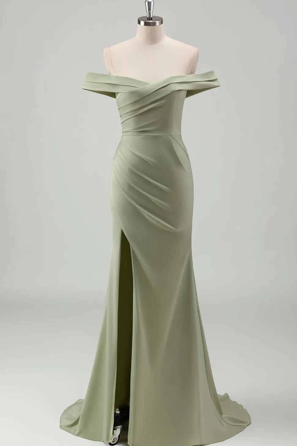 Sereia Sage Fora do Ombro Ruched Long Prom Dress com Fenda