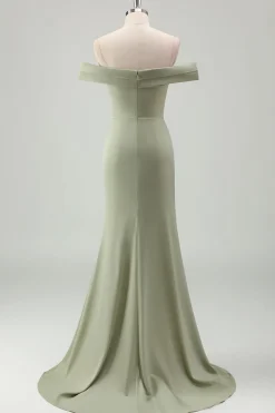 Sereia Sage Fora do Ombro Ruched Long Prom Dress com Fenda