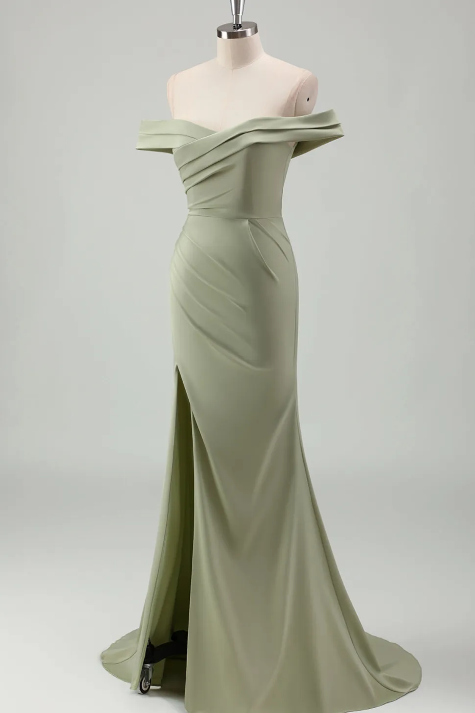 Sereia Sage Fora do Ombro Ruched Long Prom Dress com Fenda