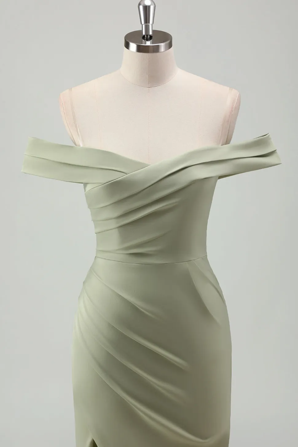 Sereia Sage Fora do Ombro Ruched Long Prom Dress com Fenda