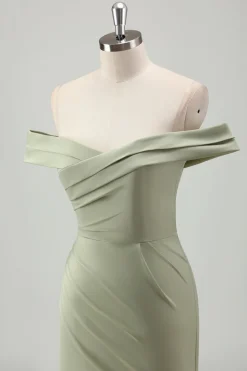 Sereia Sage Fora do Ombro Ruched Long Prom Dress com Fenda