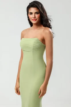 Sereia sem alças Limão Verde Vestido Longo Madrinha