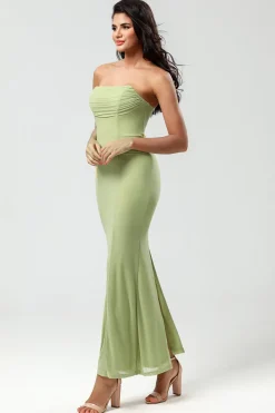 Sereia sem alças Limão Verde Vestido Longo Madrinha