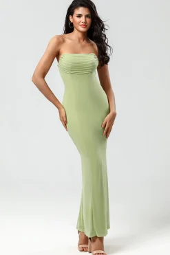 Sereia sem alças Limão Verde Vestido Longo Madrinha