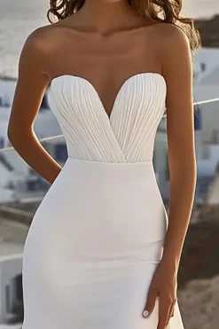 Sereia Sem Alças Marfim Chiffon Longo Vestido de Noiva com Fenda