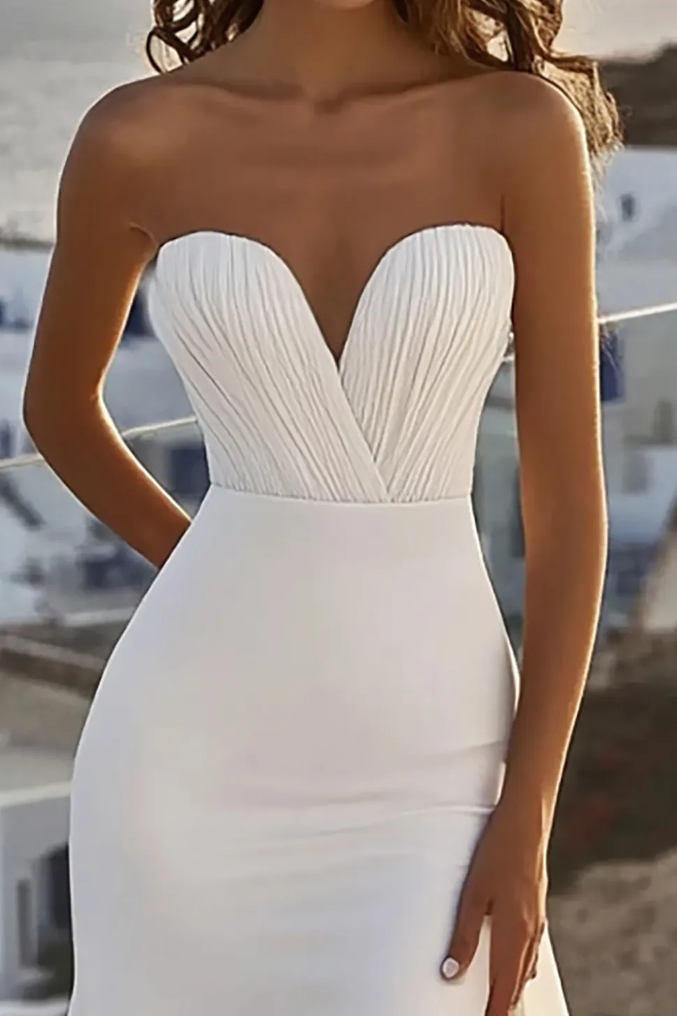 Sereia Sem Alças Marfim Chiffon Longo Vestido de Noiva com Fenda