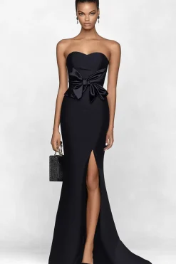 Sereia sem alças preto longo vestido de celebridade com fenda